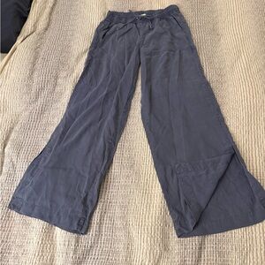 Wide leg, high slit blue pants